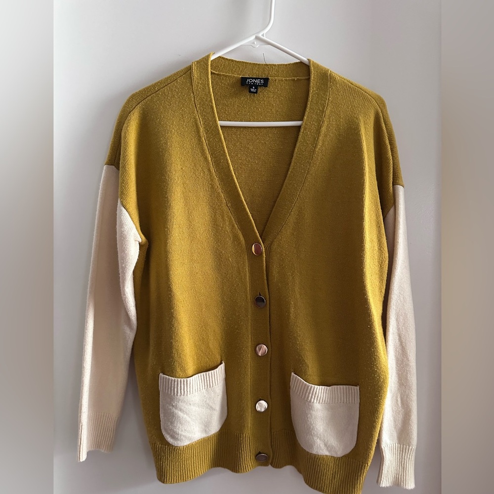 Jones New York Mustard and Cream Button Cardigan